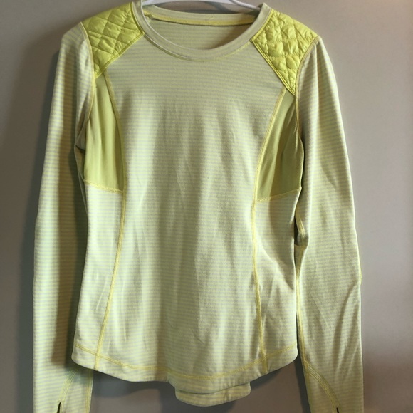 Yellow Lululemon run top size 6 with quilted shoulder and elbow detail - Picture 2 of 5